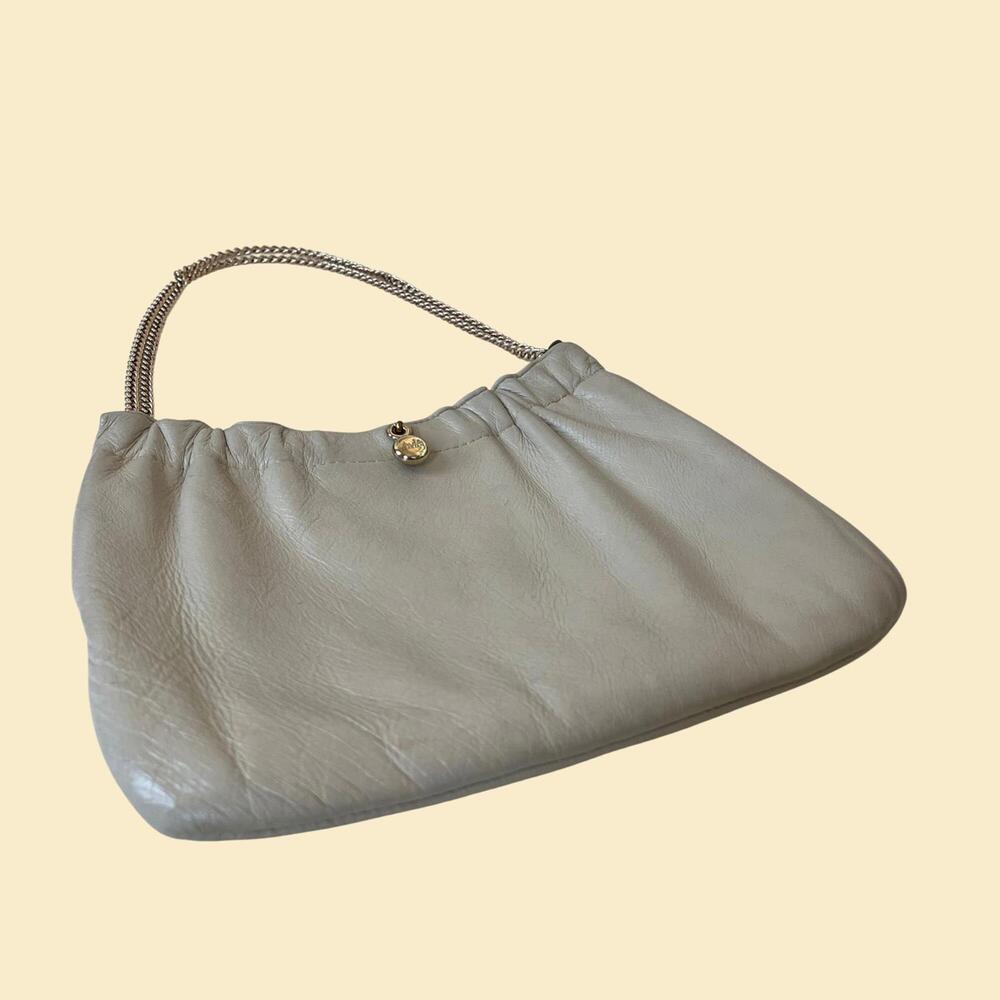 Vintage Andé 80s cream leather shoulder bag / handbag with chain strap